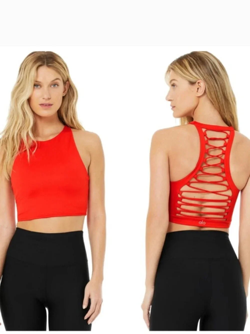 Alo Yoga Movement Sports Bra Cherry Red XS NWT Open Back Longline